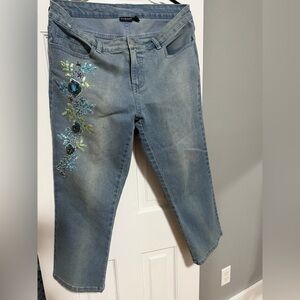 Boston Proper Beaded,  Jeweled & Sequin Design Cropped Jeans Size 12.